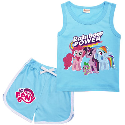 Ponys ชุดเสื้อกล้ามของเด็กผู้ชายเด็กผู้หญิง,ชุดนอนผ้าคอตตอนพิมพ์ลายฤดูร้อนชุดเสื้อยืดแขนกุดกางเกงลำลองกีฬาลำลองจำนวน2ชิ้น8766