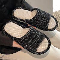 Spring Autumn Warm Home Women Cotton Linen Slippers Cute Non-slip Shoes Thick Soft Sole Indoor Bedroom Female Floor Winter Slide