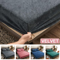 Velvet Fabric Fitted Sheet Soft touch Elastic Bedspread Mattress Cover Bed Linen Protector Winter Warm Flannel Fitted Sheet