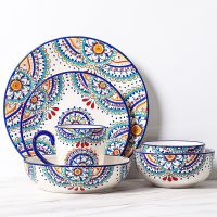 Mediterranean Style Creative Ceramic Tableware Set Kitchen Home Steak Plate Salad Bowl Mug Good-looking Plate Fruit Plate Dish