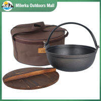 【ใหม่ Product】1ชุดหม้อซุป Multi-Functional Outdoor Camping ซุปสตูว์เหล็กหล่อไม่ติดหม้อพร้อม Wooded ฝาปิดกระเป๋าเก็บของ