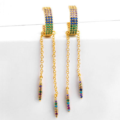 New Simple Authentic Fashion Charm Women Earrings Multicolor Micro-inlaid Zircon Creative Long Section Gold Earrings