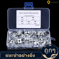 【ลดสุดใจ 】Wood T Nut 90pcs เหล็กคาร์บอน M3/M4/M5/M6/M8 สี่แฉก T NUTS ตาบอดตัวหนอนฝังไม้สำหรับเฟอร์นิเจอร์ไม้