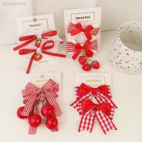 ♞ 2PCS Set Red Lace Plaid Cloth Cute Kawaii Bow Hair Clips For Girl Children Strawberry Cherry Lolita Hairpin Fashion Accessories