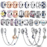 Sparkling Family Safety Chain Stopper Buckle คลิป Spacer Charms เงิน 925 Fit Pandora Charms สร้อยข้อมือเครื่องประดับ DIY คุณภาพของขวัญ-WIOJ SHOP