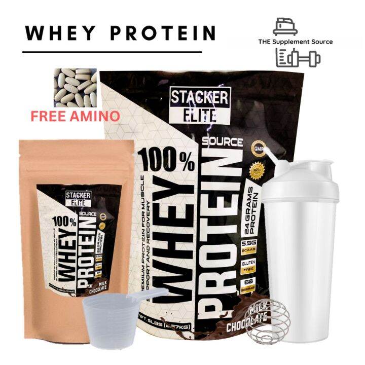 Stacker Whey Protein 1lb, 2lbs FREE Amino Tablets Protein Powder
