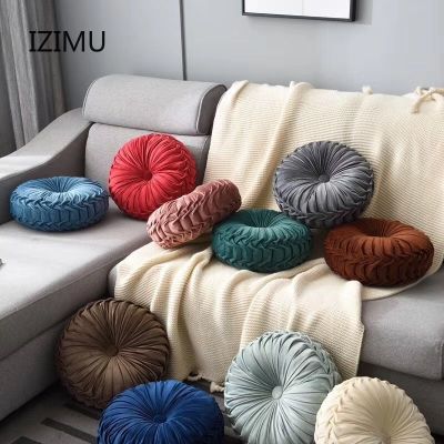 IZIMU European Style Round Solid Red Grey Blue Pink Beige Green Seat Cushion Velvet Fabric Back Cushion Sofa Pillow Bed Pillow