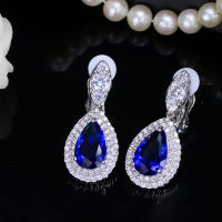 CWWZircons High Quality Women Party Jewelry Silver Color Water Drop Cubic Zirconia Clip On Earrings No Pierced Ear CZ155