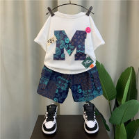 Boys Summer Suit 2023 New Childrens Handsome Fashion Clothes Boys Summer Short Sleeve Casual Two-Piece Suit