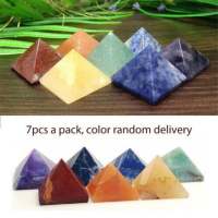 ชุด7Pcs ธรรมชาติพีระมิดหินการรักษาด้วยคริสตัล Chakra หรือเครื่องประดับทำ DIY