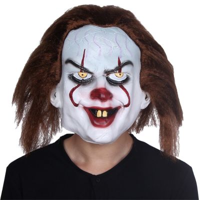 Pennywise IT Clown Deluxe Latex Mask With Hair Halloween Horror Monster Evil Clown Mask Scary Masquerade Costume Head Cover
