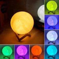 ♈™ LED Night Light 3D Print Moon Lamp 8CM Battery Powered With Stand Starry Lamp Bedroom Decor Night Lights Kids Gift Moon Light