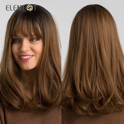 【jw】❡ Element 16 Inch Synthetic Wig With Bangs Headline Ombre Color Fashion Wigs for