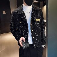 ✟✠✚ Mens Coat Golden Thread Plaid Top Spring and Autumn Youth Korean Style Trendy Brand Ins Trendy Internet Popular Pu Handsome Jacket