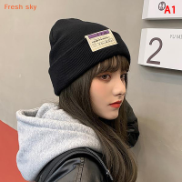 Fresh sky หมวกถักอบอุ่นสำหรับผู้ชายและผู้หญิง, หมวกถักติดฉลากฤดูใบไม้ร่วงและฤดูหนาวหมวกผู้ใหญ่หมวกขนสัตว์คู่ฮิปฮอป