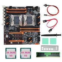 X99 Dual CPU Motherboard+2XE5 2620 V3 CPU Replacement Spare Parts DDR4 4G RECC RAM+SATA Cable+Baffle+Thermal Grease LGA 2011 for 2011-V3 CPU