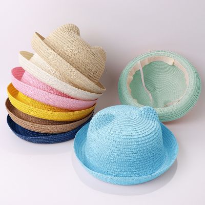 เสื้อผ้าเด็กแมวหูฤดูร้อนเด็กโบว์ดวงอาทิตย์หมวกผู้ชายและผู้หญิงโดมครีมกันแดดเด็กชายหาด Sun หมวกหมวก Fedora