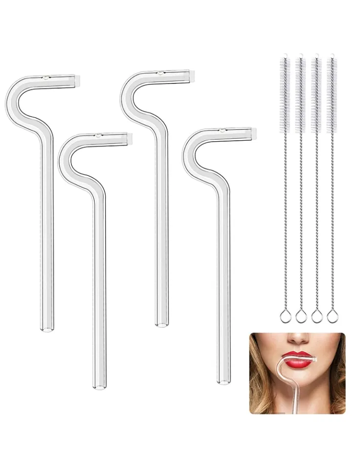 2PCS Anti Wrinkle Straw, Reusable Anti Wrinkle Drinking Straw Glass Straw, Lip  Straw for Wrinkles, Set of 2 Anti Lip Wrinkle Straw and 1 brush