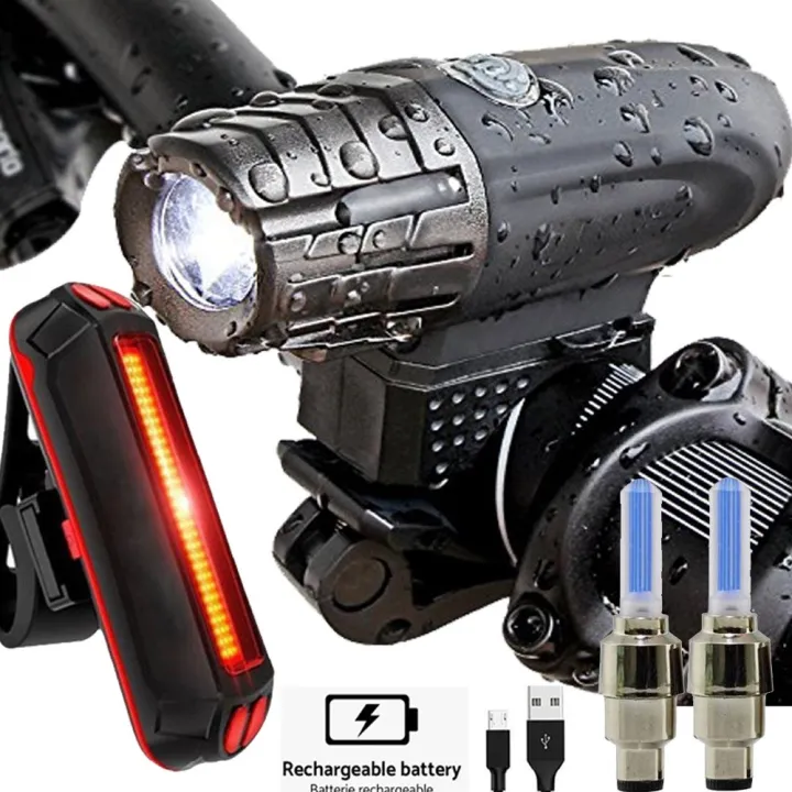 Bicycle Rechargeable LED Head light Tail Light set Bike headlight ...