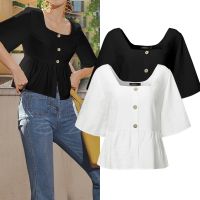 CELMIA Women Button Front Peplum Top