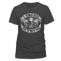 College style loose and versatile short-sleeved T-shirt men Lynyrd Skynyrd T Shirt Biker Patch Ly Licensed Mens Grey Classic Rock Christmas Gift Charcoal Loose Tees  AVT3