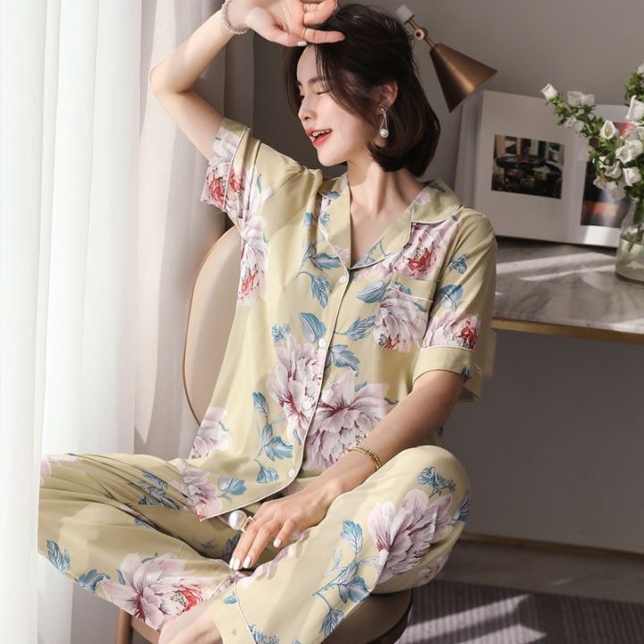 Korean pajama women plus size short sleeve cute cartoon homewear Lapel ...
