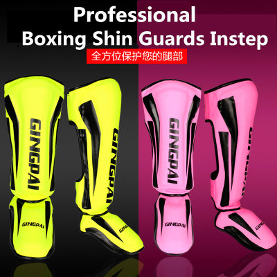 GINGPAI YouthAdult Muay Thai Kick Boxing MMA Grappling Instep Shin Guard Pads Karate Foot Shank Leg Protectors Ankle Support