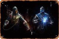 Sub Zero Vs Scorpion เกมมอร์ทัลคอมแบทศิลปะเครื่องตกแต่งฝาผนังโปสเตอร์ลายพิมพ์วินเทจกระป๋องสำหรับห้องพักห้องครัวห้องนอนสำนักงานบาร์คาเฟ่คลับร้านอาหารฟาร์มผับตกแต่งผนังป้ายโลหะขนาด8X12นิ้ว