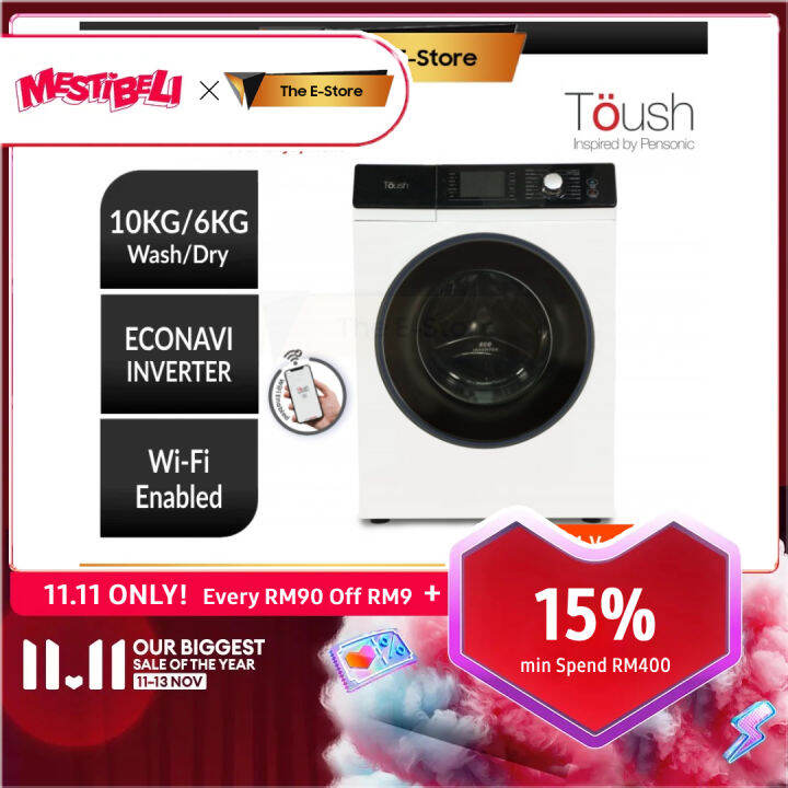 Pensonic TOUSH 10KG Wash & 6KG Dry 2in1 Smart Inverter Front Load