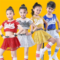 Kids Jazz Dance Wear Costumes for Girls Sequin Hiphop Stage Performance Cheerleader Team Rave Outfit Dancing Top SkirtPant Set