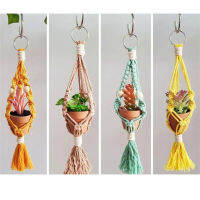 [Foocome] สีต่างๆ Macrame Air Plant ผู้ถือสไตล์โบฮีเมียนผ้าฝ้ายทอมือแขวนชาวไร่สำหรับห้องนั่งเล่นตกแต่งห้องนอน