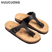 Dép unisex HuuCuong kẹp ngón đen đế trấu handmade