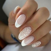 24Pcs Simple False Nails Set White French Almond Fake Nails With Designs Press On Nails Manicure Full Cover Nail Tips