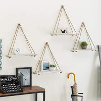 Wood Swing Hanging Rope Plant Hanger Wall Mounted Floating Shelves Design Flower Pot Tray For Home Wedding Decor DIY Wood Crafts