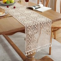 American Retro Flower Crochet Table Runner Hollow Tassel Dining Coffee Tea Table Party Decoration