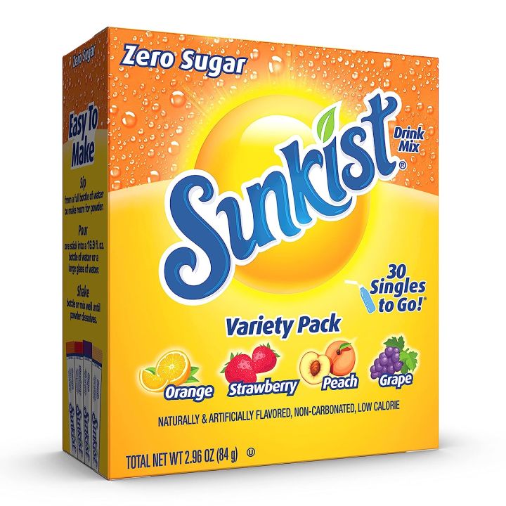 Sunkist Zero Sugar Variety Pack Powdered Drink Mix (30 Sachets/box ...