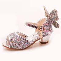 Girls Sandals Rhinestone Butterfly Latin Dance Kids Shoes Children High Heel Princess Shoes Glitter Leather Party Dress Wedding