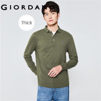 Giordanoผู้ชาย ผ้าฝ้ายหนาแปรงขนาดเล็กเย็บปักถักร้อยแขนยาว POLO Free Shipping 01012782