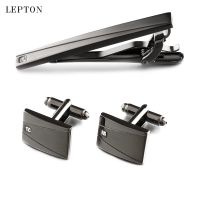 Lepton Classic Business Square Black Brush Mens Cufflinks Tie Clips Set High Quality Necktie Pin Tie Bars Clip Clasp Drop Ship