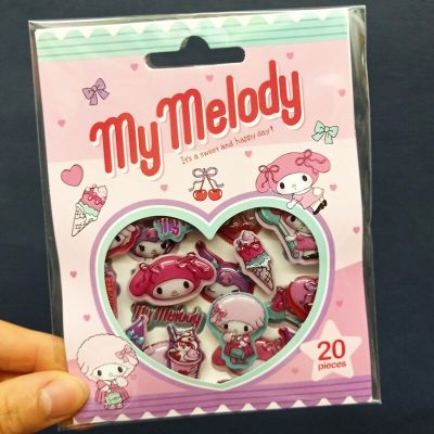 Sanrio สติกเกอร์แท้24ชิ้น Cinnamoroll My Melody 3D สติกเกอร์สเตอริโอสติ๊กเกอร์ลายการ์ตูน DIY Hello Kitty Kuromi เครื่องเขียนสำหรับนักเรียน
