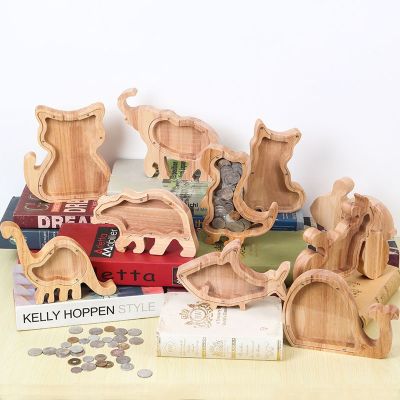 Fashion Cartoon Dinosaur Lion Whale Animal Wooden Coin Piggy Bank Transparent Visual Creative Desktop Decoration Home Decoration