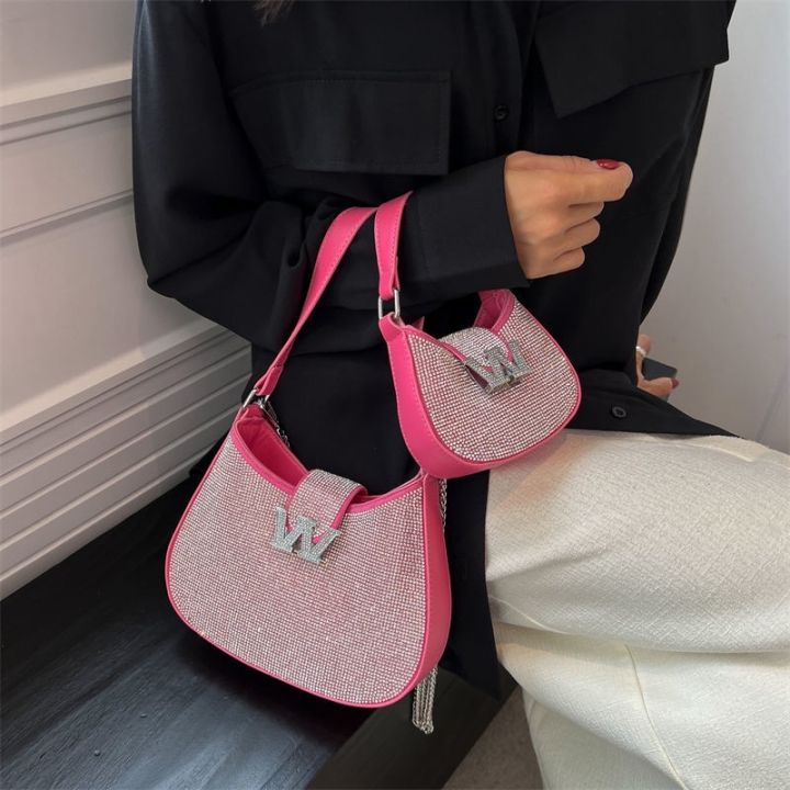 top-fashion-summer-bag-advanced-niche-design-rhinestone-slung-shoulder-hot-girl-armpit-bag-female-2022-new-summer-mini-crescent-bag