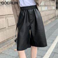 QoerliN S-3XL Autumn PU Leather Shorts Womens Casual High Waist Wide Leg Half Trousers Korean Outerwear Loose Straight Shorts