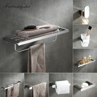 Falangshi 304 Stainless Steel High Quality Polished Towel Rack Toilet Roll Paper Holder Glass Shelf Hooks Wall Mounted WB8845 Bathroom Counter Storage