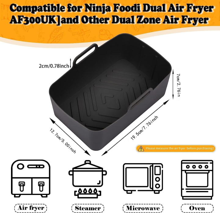 มือจับเครื่องทอดเกรดอาหารหม้อทอด-air-fryer-หม้อทดแทนซับในตะกร้าสองช่องสำหรับหม้อทอด-air-fryer-เครื่องทอดหม้อซิลิโคนชิ้นส่วนหม้อทอด-air-fryer-นินจา