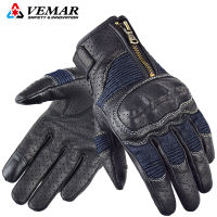 VEMAR Summer Motorcycle Gloves Vintage Leather Men Motocross Gloves Breathable Glove Motorcyclist Canvas Moto Retro Gloves Women