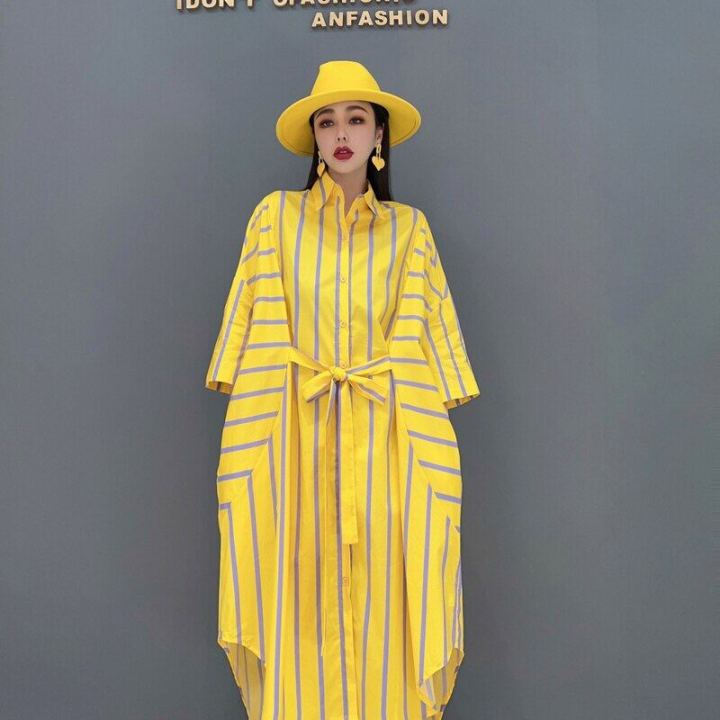 xitao-striped-shirt-dress-fashion-bandage-dress-wmd5205