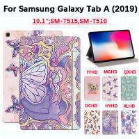 สำหรับ Samsung Galaxy Tab A (2019) SM-T515 10.1นิ้ว SM-T510พุ่มไม้ดอกฝาครอบป้องกันแท็บเล็ตแฟชั่นปกหนัง PU พับฝาเป็นฐานคุณภาพสูง