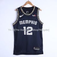 ☇ 2022 Camisa NBA Memphis Grizzlies 12 Ja Morant City Edition Dark Blue 75th Basketball Jersey Vest Bordado