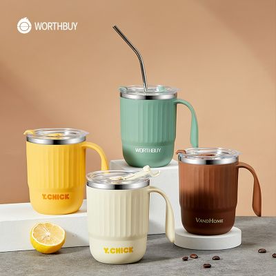 【jw】✘  18/8 Mug Milk Leakproof Cup With Straw Drinkware Kids Adults